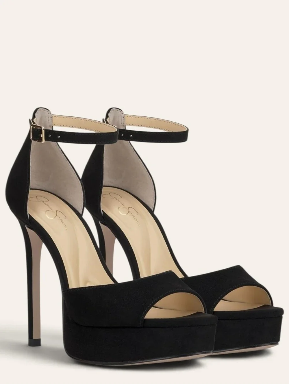 Jessica Simpson Sohilea Black Suede Stiletto Platforms Feather Touch Collection